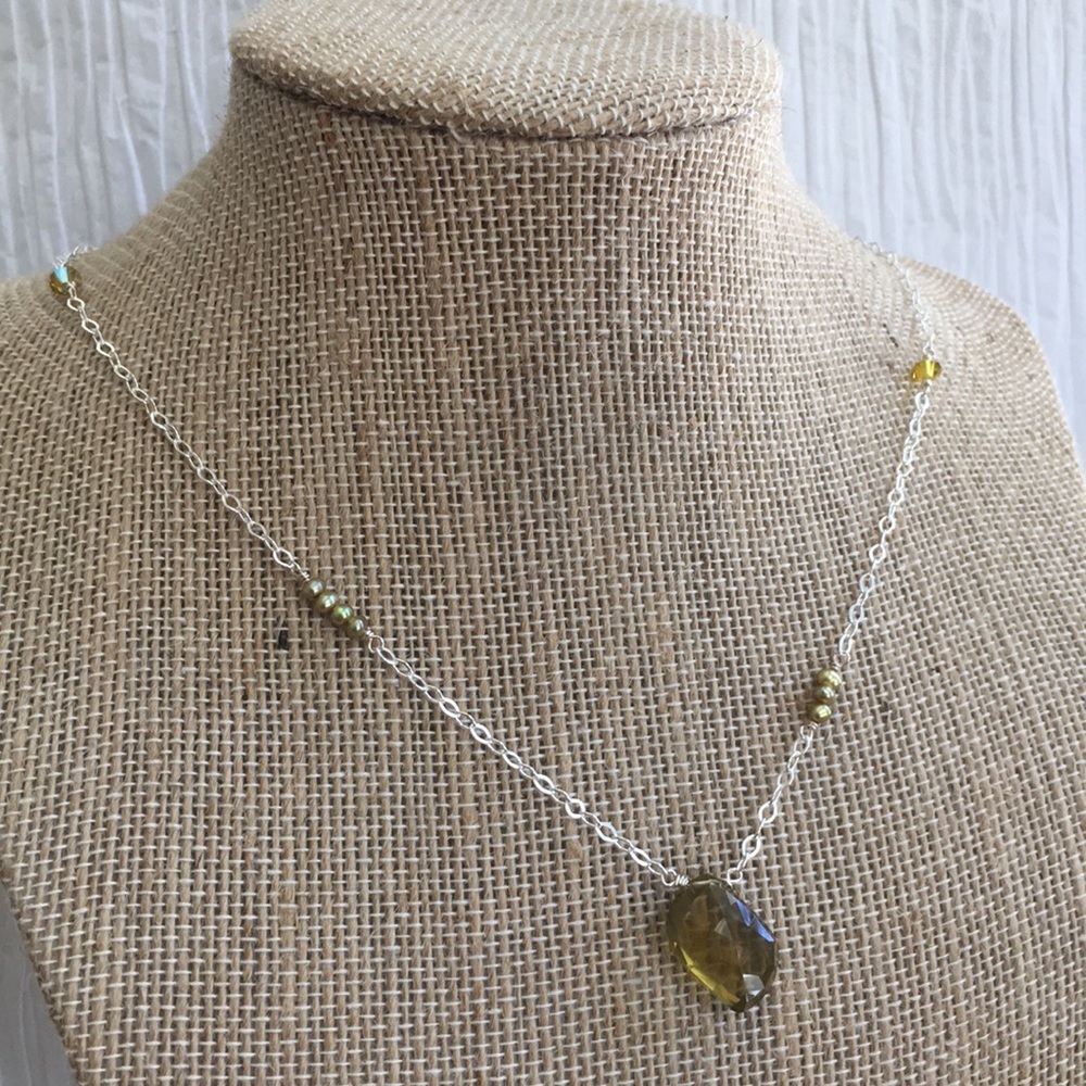 Olivine lemon quartz necklace sterling silver